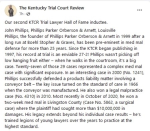 John Phillips Kentucky Trial Court Review Hall of Fame
